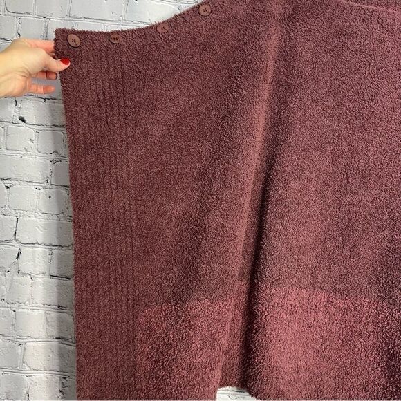 Barefoot Dreams maroon button cozychic poncho sweater one size - Picture 5 of 10